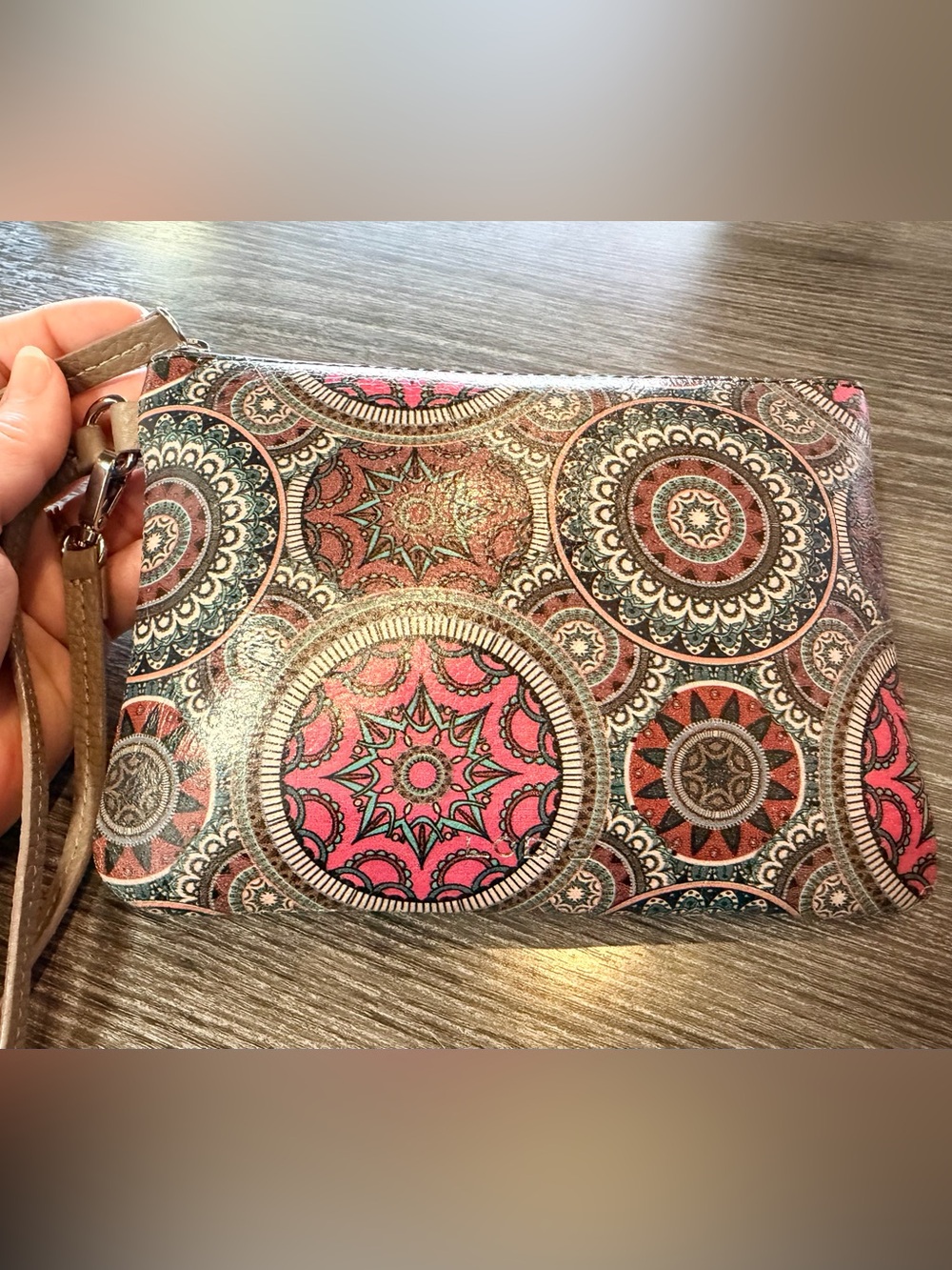 Lodis Pink and Brown Zip Wristlet